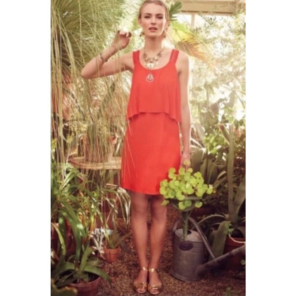 Coral Shift Dress Sleeveless Tiered Dress Crochet Strap Detail Mini Dress